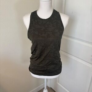 Lululemon All Tied Up Tank Top Dark Olive Camo Jacquard Mesh Racerback Tie Back